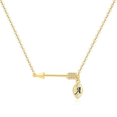 Imagem de Colares femininos banhados a ouro 14K com pingente de letra A a Z, pingente de flecha, hipoalergênico, ajustável, joias modernas, presentes de aniversário e Natal para ela, 18+2", Latão, Sem Pedra