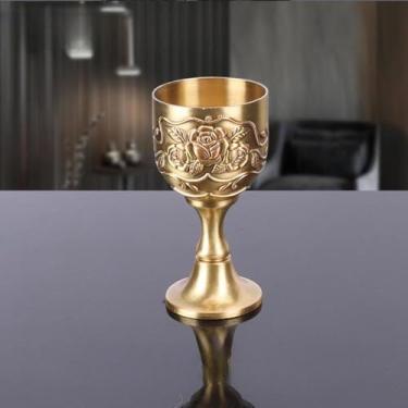 Imagem de Taça de vinho rosa vintage com design floral criativo corpo de aço inoxidável aderência suave e exibição decorativa ouro