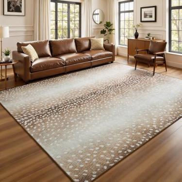 Imagem de B BENRON Tapete de antílope premium, tapetes macios com estampa animal para sala de estar, quarto, 1,5 x 2,1 m, antiderrapante, lavável na máquina para decoração de sala de casa, marrom