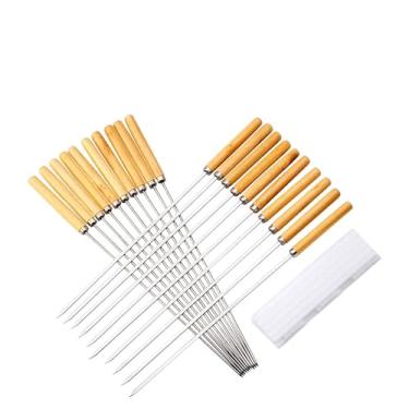 Imagem de CUOFYUNL 20 PCS Espeto de Churrasco Grelhar Kabob Espetos de Metal Reutilizáveis ​​Heavy Duty Aço Inoxidável Churrasco Shish Kabob Ferramentas para Cachorro Quente Carnes Peixe
