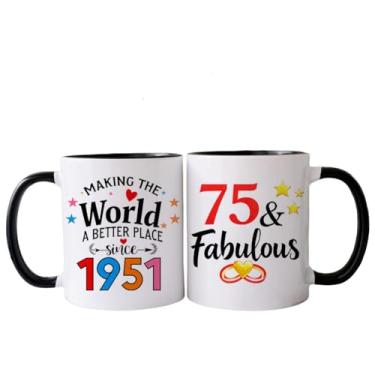 Imagem de PEJAFAN 1951 Presentes de aniversário de 75 anos para mulheres canecas de café, ideias de presente de aniversário de 75 anos para mulheres, homem, pai, marido, copos de aniversário de 75 anos preto e