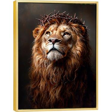Imagem de Lake Quadros Canvas com Moldura Flutuante, Leão De Judá, 40x50cm, Arte Para Quarto, Sala, Corredor