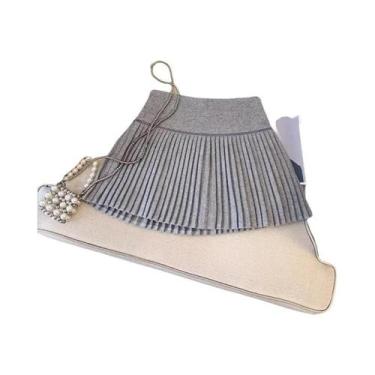 Imagem de Saia Mini De Lã Xadrez De Cintura Alta Para Mulheres, Estilo Preppy Co