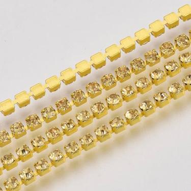 Imagem de KISSITTY Corrente de strass de 3 mm, cor amarelo-limão, SS12, corrente de copo com acabamento de cristal, enfeites para costura, joias, festas, casamentos, roupas, decoração, artesanato, ornamentos