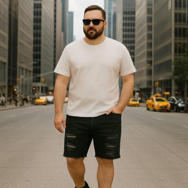 Imagem de Bermuda JEANS MASCULINA RASGADA Plus Size Grande Tamanho 44 46 48 Reforçada 1102-Masculino