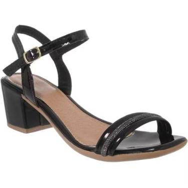 Imagem de Sandália Feminina Verniz Com Salto Bloco Médio e Tira de Strass Confor