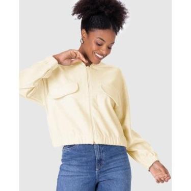 Imagem de Jaqueta Bomber Feminina Com Lapela Em Moletom Sarjado-Feminino