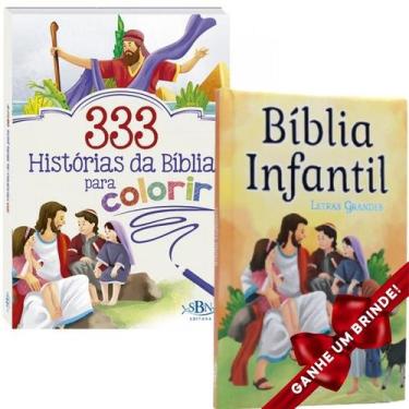 Imagem de Combo Bíblia Infantil  Letra Grande  Capa Dura Almofadada + Livro 333 