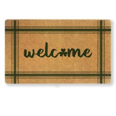 Imagem de Uilatyu Capacho Shamrock – Tapete de porta de coco sintético de 76 × 43 cm, tapete de boas-vindas antiderrapante para entrada interna e externa, decoração de porta da frente do dia de São Patrício