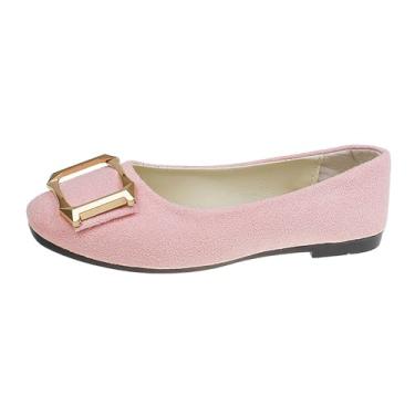 Imagem de Tênis feminino casual cor doce com fivela decorativa e bico quadrado tamanho grande para trabalho e dia a dia, rosa, 35