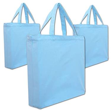 Imagem de Sacolas de lona reutilizáveis resistentes 100% algodão da Threadart | Pacote com 3 | Com alças fortes para até 18 kg | Ecológicas | Tamanho grande 36,8 x 43,2 x 7,6 cm - azul-claro
