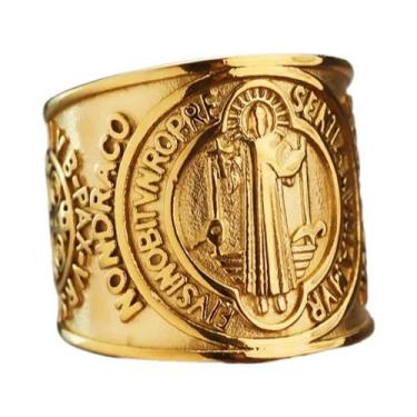 Imagem de Anel Masculino Retrô De Aço Titânio Com Aba Larga E Cruz, Joia De Aço 