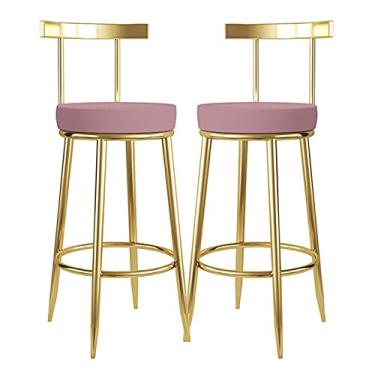 Imagem de Conjunto de 2 banquetas de bar com altura de balcão, banco estofado de couro sintético com perna de metal dourado - cadeiras de bar de café da manhã para bistrô pub balcão de sala de jantar - bancos