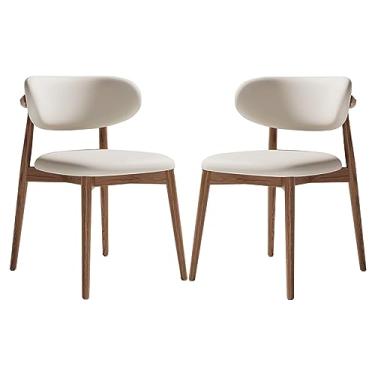 Imagem de Conjunto de 2 cadeiras de jantar, moldura de madeira de bétula maciça estofada de couro sintético cadeira de cozinha de fazenda design rústico com encosto baixo