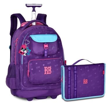 Imagem de Mochila de Rodinhas Rebecca Bonbon Jacquard Com Estojo Fichario-Feminino