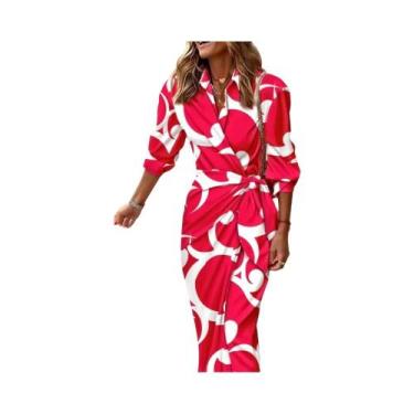 Imagem de Vestido Casual Elegante Feminino Com Estampa E Gola Lapela Estilo Cami