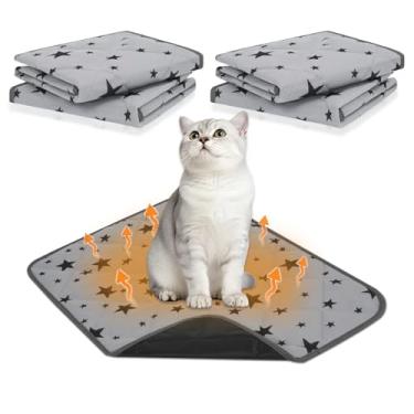 Imagem de Pesonlook Pacote com 4 tapetes de cama para gatos autoaquecidos, tapete para animais de estimação, macio, cinza, padrão de estrela, tapete térmico para animais de estimação, canil, antiderrapante