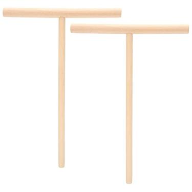 Imagem de 2 unidades de crepe espalhador de massa de panqueca de madeira em forma de T, ferramenta redonda de 12 x 16 cm, espátula para espalhar alimentos essenciais para conchas planas de tortilha, roti