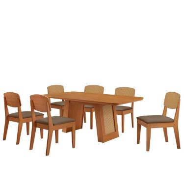 Imagem de Mesa Carolina 180 Tampo Mdf 6 Cadeiras Moderna Mobilia Veludo Capuccino / Naturalle/naturalle/p