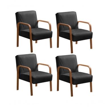 Imagem de Kit 4 Poltronas Anita Moderna Decorativa Braço Madeira Veludo Preto 410