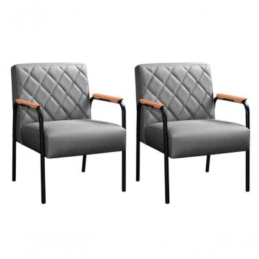 Imagem de Conjunto 2 Poltronas Ludmilla Cadeira Decorativa Sala Recepção Escritório - Linho Cinza 320