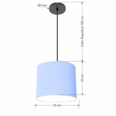 Imagem de Lustre Luminária Pendente Vivare Free Lux Pe-4107pr Cúpula Em Tecido 25x20cm Azul-bebê Canopla Preta E Fio Preto