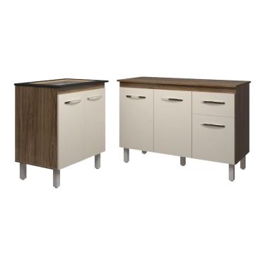 Imagem de Balcão Para Cooktop 4 Bocas Fran e Armário Aline 118 cm Cozinha Gabinete Savana Off White com Tampo Tampão Savana