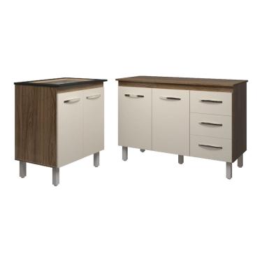 Imagem de Balcão Para Cooktop 4 Bocas Fran e Armário Bruna 118 cm Cozinha Gabinete Savana Off White com Tampo Tampão Savana