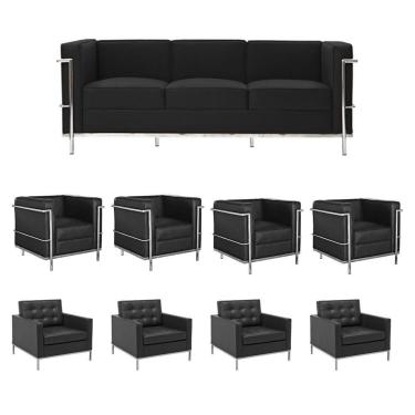 Imagem de Kit 1 Sofá 3 Lug. Le Courbusier+ 4 Poltronas 1 Lugar Le Courbusier + 4 Poltronas 1 Lugar Fk Preto