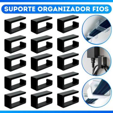 Imagem de Kit 16 Suportes Organizador De Cabos Ganchos para Esconder Fios embaix