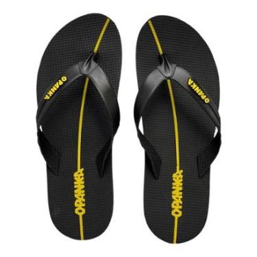Imagem de Sandalia Opanka Masculina Chinelo Dedo Flexível Preto Amarelo 7158-Masculino