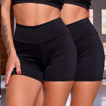 Imagem de Kit c/ 2 SHORTS Legging BASICA 2 Cintura Alta Fitness Treino Casual Pr