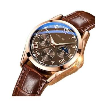 Imagem de Relógio De Luxo Masculino Com Pulseira De Couro, Mostrador Redondo, An