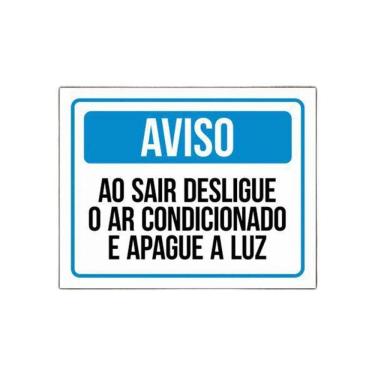 Imagem de Placa Aviso Sair Desligue Ar Condicionado Apague Luz 27X35