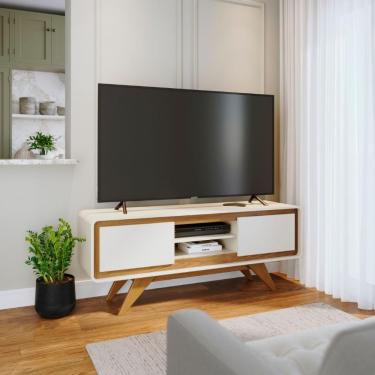 Imagem de Rack Bancada Para Tv Retro Sala Estar Off White 1,50 Off White