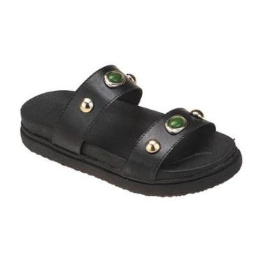 Imagem de Sandália Feminina Papete Anatômica Tiras Tachas Enfeites Metalizados Moda Pé-Feminino