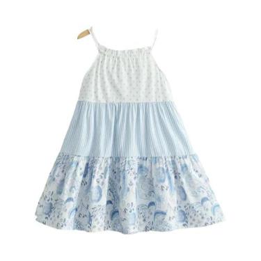 Imagem de Vestido De Verão Para Meninas Com Estampa De Poá E Listras, 3-7 Anos, 