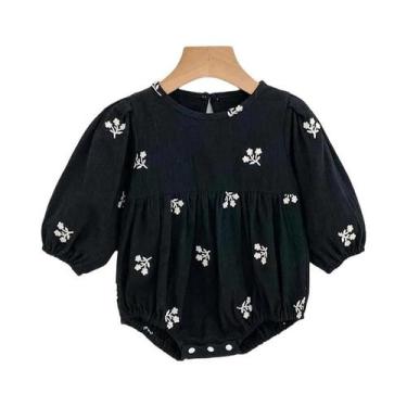 Imagem de Macacão De Algodão Com Laço Bordado Para Meninas Recém-Nascidas De Out