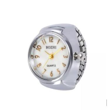 Imagem de Anel Relógio Feminino Luxo Aço Inoxidável Analógico - Bozhi, Prata 2