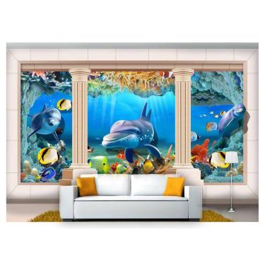 Imagem de Papel De Parede Animais Golfinho Corais 3D Anm275