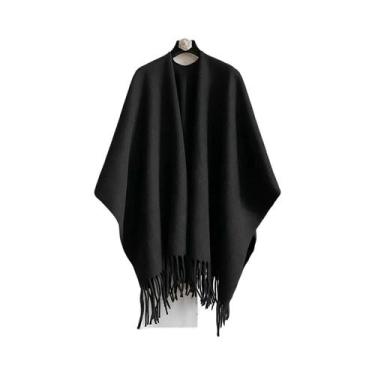 Imagem de Poncho Feminino De Inverno Quente Dupla Face Em Cashmere, Manta Grossa