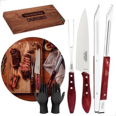 Imagem de Kit P/ Churrasco Tramontina Aço Inox 3 Pçs + Luva Nitrílica