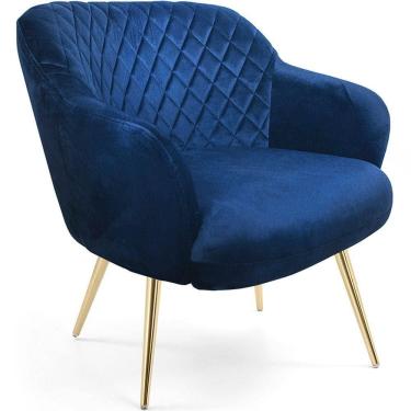 Imagem de Poltrona Jade Tressê Pés Palito Gold Veludo Azul - Nexta Casa