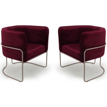 Imagem de Kit 02 Poltronas Betina Base Champagne Veludo Cabernet - Nexta Casa