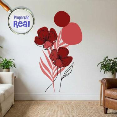 Imagem de Adesivo Floral Boho Vermelho Estilo Nórdico 88x150 Minimalista Abstrato