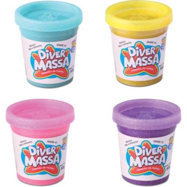 Imagem de Diver Massas - Kit 4 Potinhos com Glitter Massinha de modelar Diver To