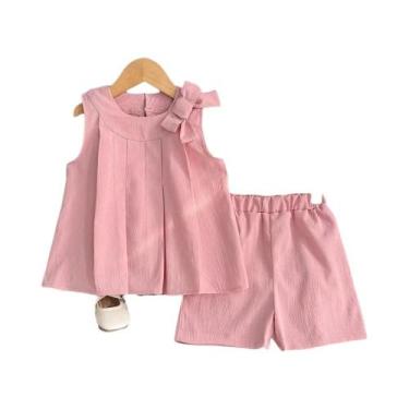 Imagem de Conjunto De Verão Para Meninas Em Rosa Doce, Colete Sem Mangas Com Laç