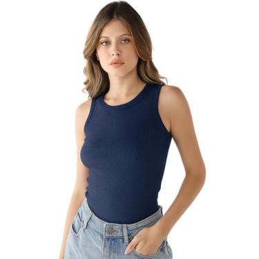Imagem de Blusa Feminina Básica Regata Ribana Algodão Premium - - Levosch, Azul 