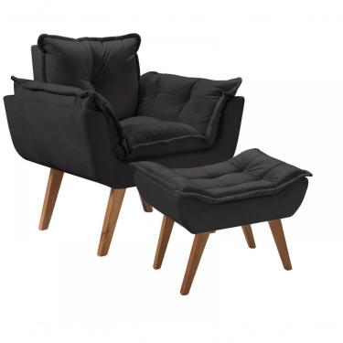 Imagem de Kit Poltrona Opalla Com Puff Suede Preto Apoio Para os Pés D Salla