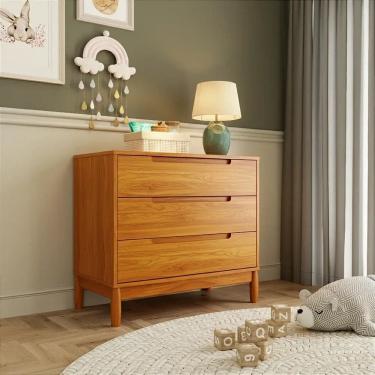 Imagem de Cômoda 3 Gavetas com Colmeia na 1ª Gaveta e Espaço para Trocador Lion Carvalho Avelã